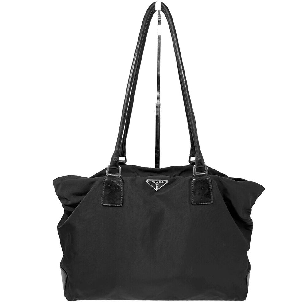 Prada Black Tessuto‎ Nylon Tote Bag with Leather Trim – Triangle Logo